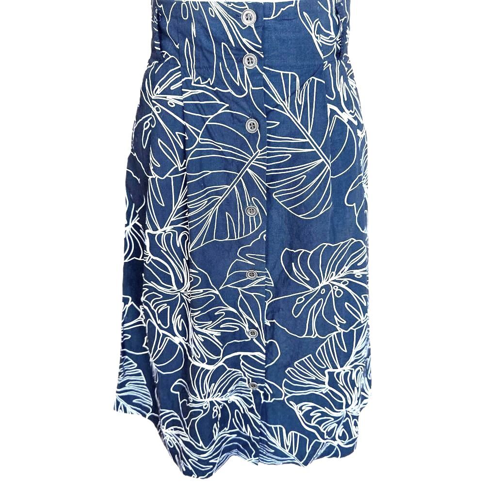Jane and Delancey 100% Cotton A-Line Midi Skirt XS Navy Tropical Palm Pockets